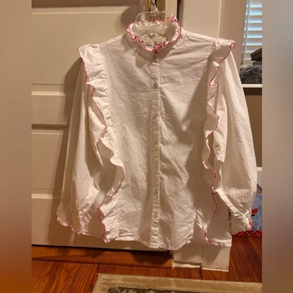 Fox & Hen white Blouse with Pink edging - Picture 2 of 8